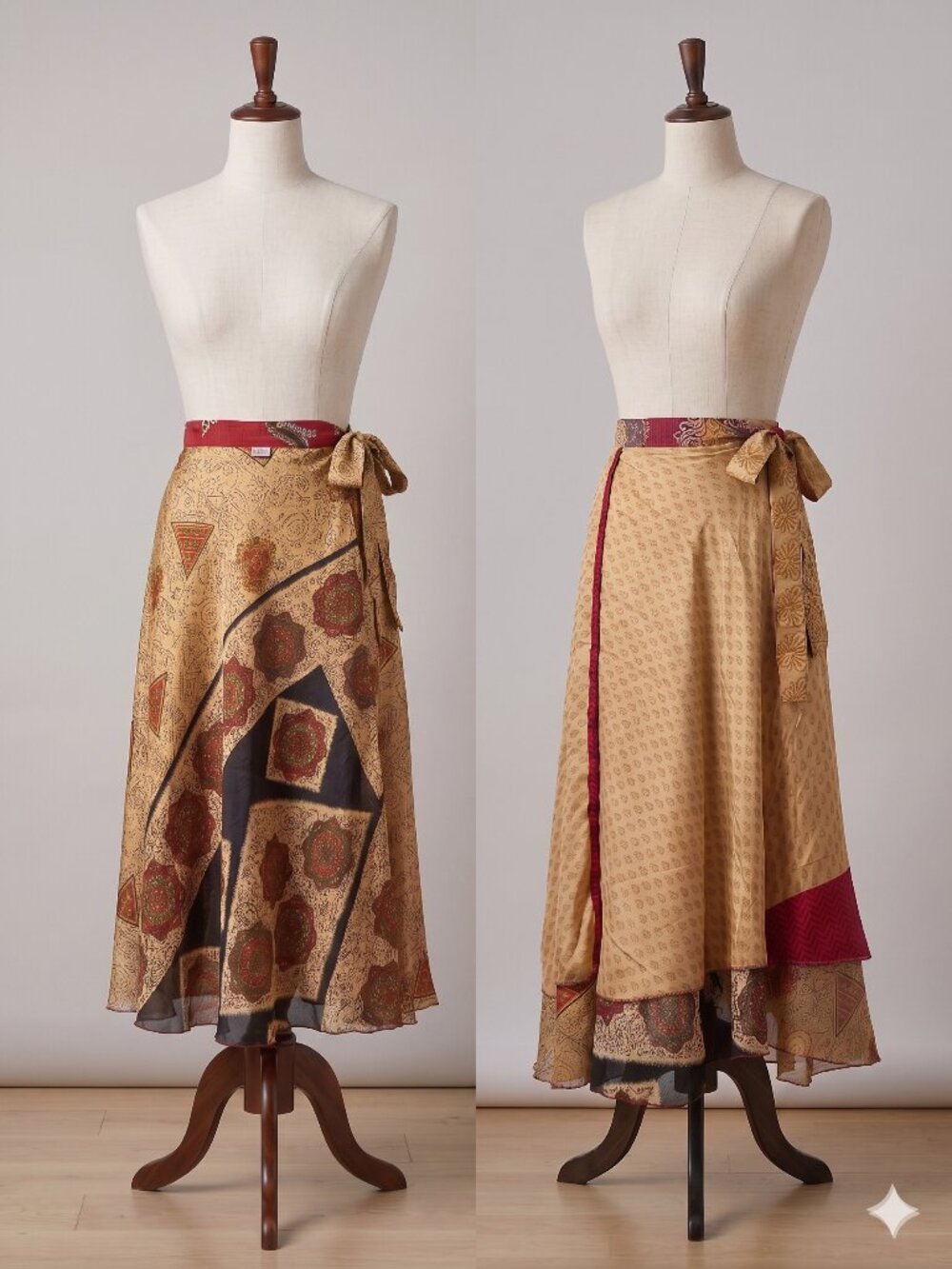 Elegant Cream and Red Women's Boho Wrap Skirt